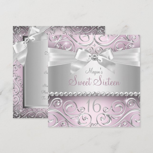 Convites arco Diamond bonito e espiral Sparkle Doce Dezesse (Frente/Verso)