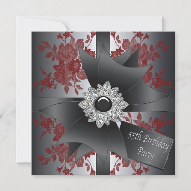 Convites Arco Diamond Mulheres Rosa vermelha 55.a Festa de  (Frente)