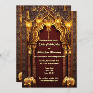 Convites Arco do templo Hindi, de elefantes índios dourados