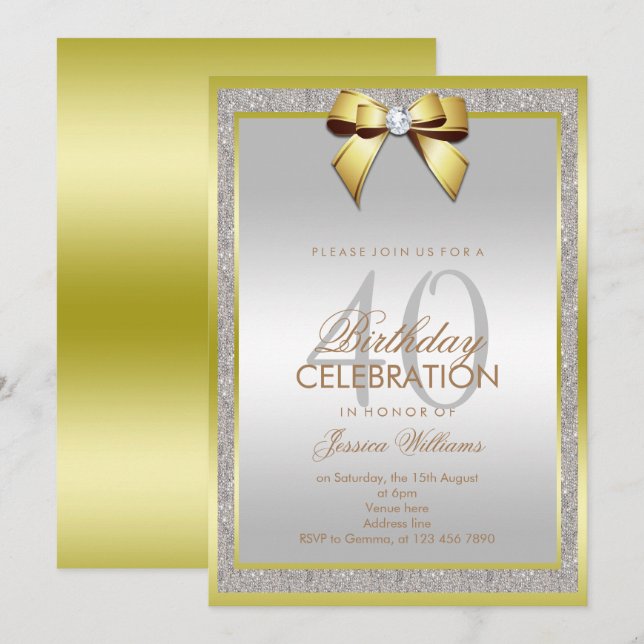 Convites Arco Dourado brilhante e aniversário de 40 anos br (Frente/Verso)