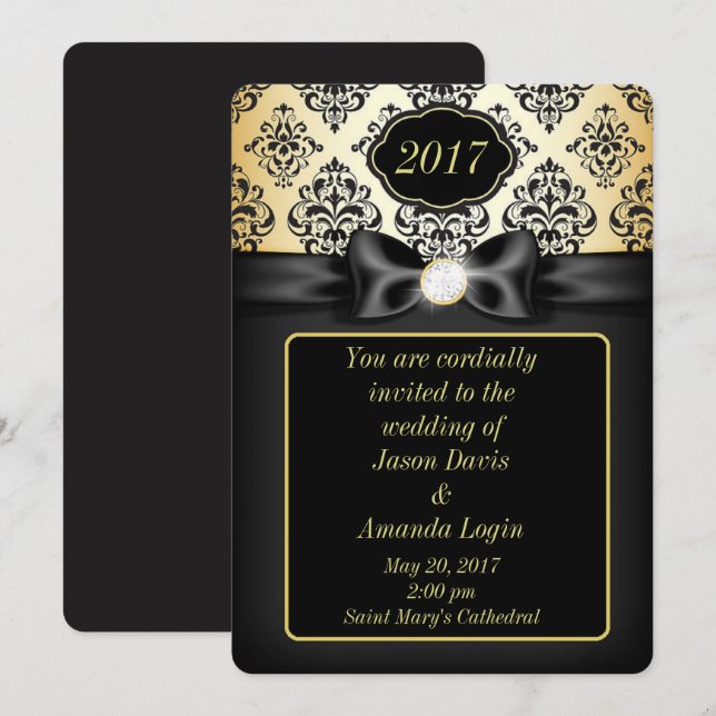 Convites Arco Dourado e preto elegante (Frente/Verso)