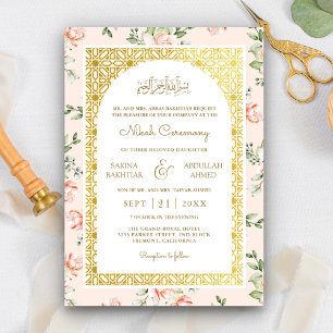 Convites Arco Dourado Flor de Pêssego Casamento Muçulmano