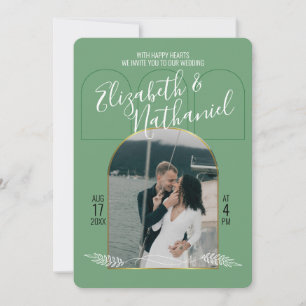 Convites Arco Dourado Fonte Boho Verde Fotos Personalizadas