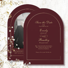 Convites Arco Dourado Vermelho Escuro Casamento Salve a Dat