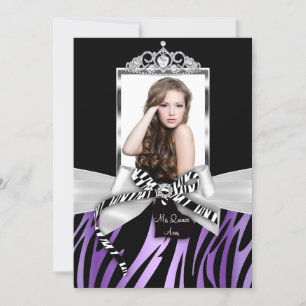 Convites Arco e Estampa de Zebra Roxo Preto Foto Quinceaner