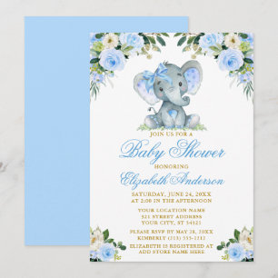 Convites Arco Elefante Azul Floral Dourado