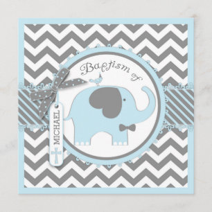 Convites Arco Elefante Azul Tie Chevron Baptism