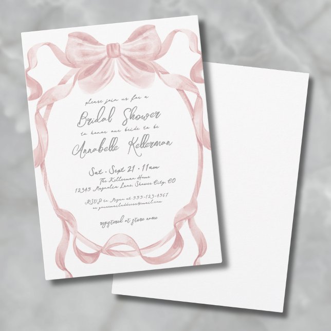 Convites Arco Elegante Blush Pink Vintage (Elegant Vintage Blush Pink Bow Bridal Shower Invitation)