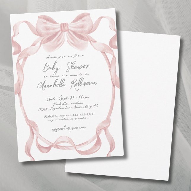 Convites Arco Elegante Blush Pink Vintage (Elegant Vintage Blush Pink Bow Baby Shower Invitation)