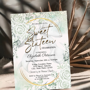 Convites Arco Elegante Confetes Rosas Verdes Sweet 16