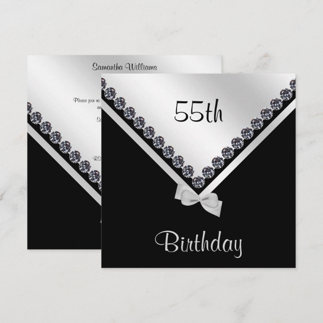 Convites Arco Elegante de Diamantes Sparkly e Prata 55º (Frente/Verso)
