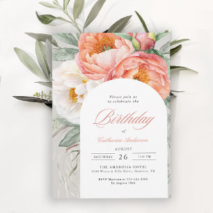 Convites Arco Elegante de Flores de Pêssego para Aniversári