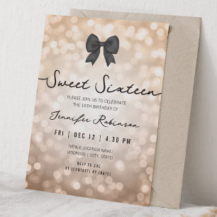 Convites Arco Elegante & Luzes Sweet Sixteen Dourado Rosa