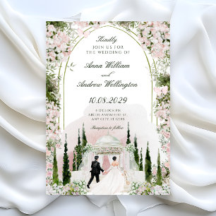 Convites Arco floral aquarela romântica para casamento
