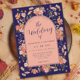 Convites Arco Floral Azul Marinho Elegante Casamento de Out