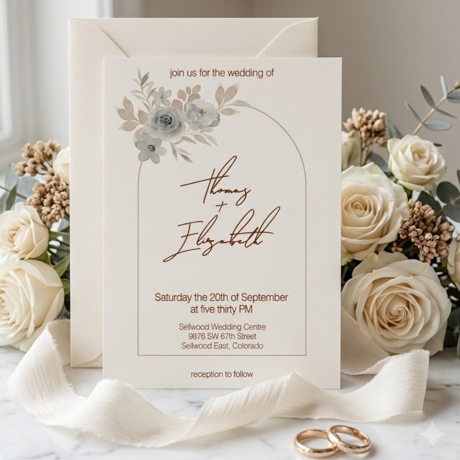 Convites Arco Floral Bege Macio Casamento Moderno Minimalis (Criador carregado)