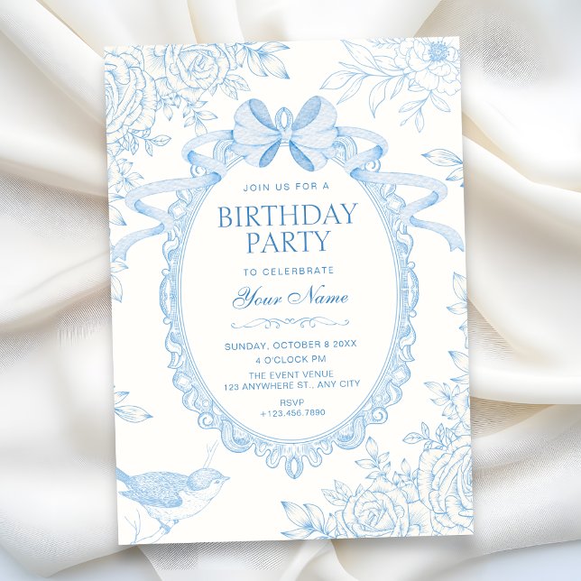 Convites Arco floral botânico clássico azul de aniversário (Criador carregado)