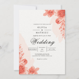 Convites Arco Floral Coral Romance Casamento