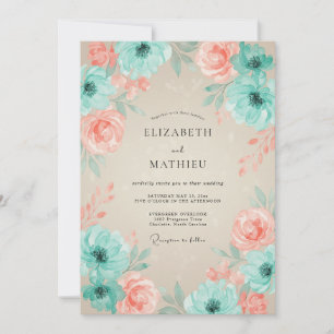 Convites Arco Floral Coral Teal Florescimento Casamento
