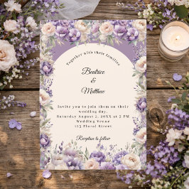 Convites Arco floral creme champanhe lavanda para casamento