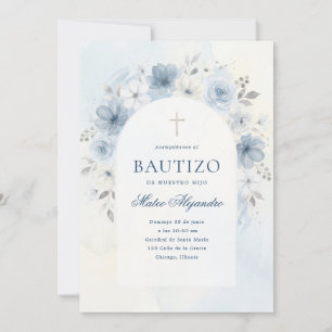 Convites Arco Floral de Aquarela Azul Empoeirado para Menin