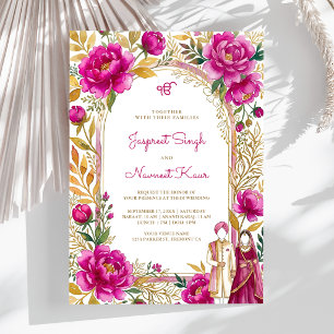 Convites Arco Floral de Aquarela Rosa Magenta Casamento Sik