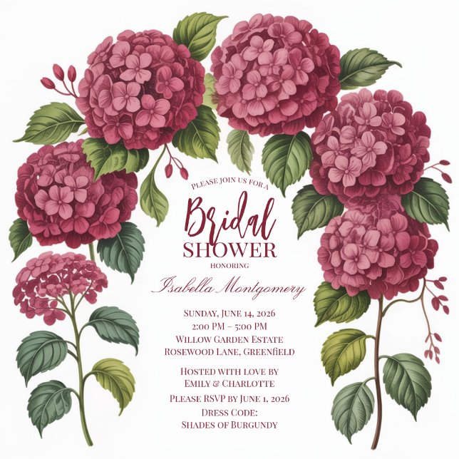 Convites Arco Floral de Hortênsia Borgonha Ilustrado (Illustrated Burgundy Hydrangea Floral Arch Invitations
)