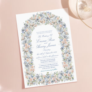 Convites Arco Floral de Hortênsias Azul Desbotado Casamento