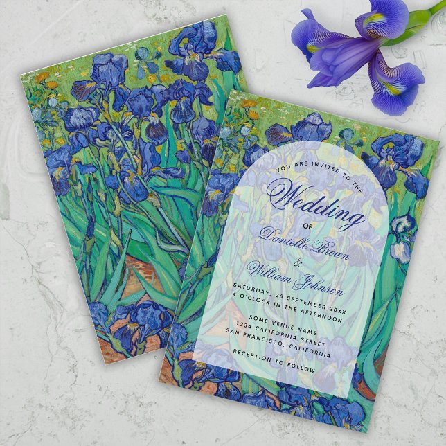 Convites Arco Floral de Íris Azuis Van Gogh Casamento Elega (Criador carregado)