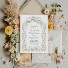 Convites Arco Floral de Lírio Azul Empoeirado Casamento de