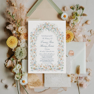 Convites Arco Floral de Lírio Azul Empoeirado Casamento de