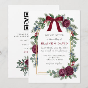 Convites Arco Floral de Natal com Laço Vermelho Código QR C