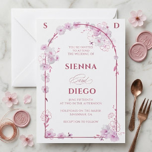 Convites Arco Floral de Orquídea Rosa para Casamento Elegan