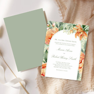 Convites Arco Floral de Pêssego Elegante Botânica Casamento