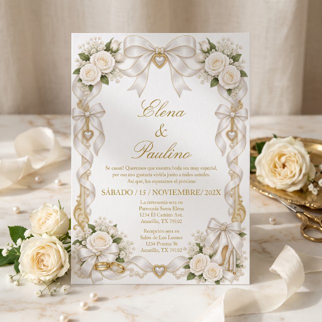 Convites Arco Floral de Rosa de Ouro Branco (Criador carregado)