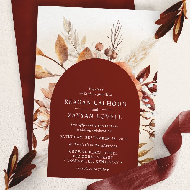 Convites Arco Floral de Terracota Grama Pampas Casamento (Criador carregado)