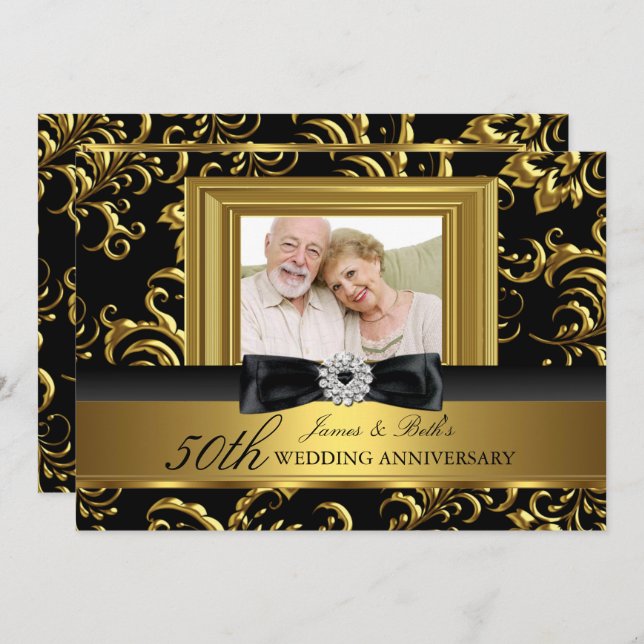 Convites Arco Floral Foto 50º Aniversário de Casamento (Frente/Verso)