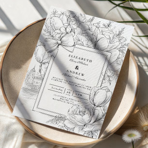 Convites Arco Floral Preto e Branco Casamento
