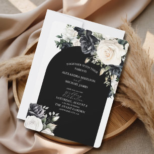 Convites Arco Floral Preto e Branco Elegante Casamento