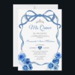 Convites Arco Floral Real Fita Silver Mis Quince<br><div class="desc">EDITABLE Royal Blue Floral Arco Friso Friso Coroa Mis Quince Convite Elegante Quinceañera Royal Blue Floral Princesa Aniversário Convite Silver Coroa Mis Quince 15 Anos,  16ª Festa de aniversário</div>
