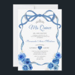 Convites Arco Floral Real Fita Silver Mis Quince<br><div class="desc">EDITABLE Royal Blue Floral Arco Friso Friso Coroa Mis Quince Convite Elegante Quinceañera Royal Blue Floral Princesa Aniversário Convite Silver Coroa Mis Quince 15 Anos,  16ª Festa de aniversário</div>