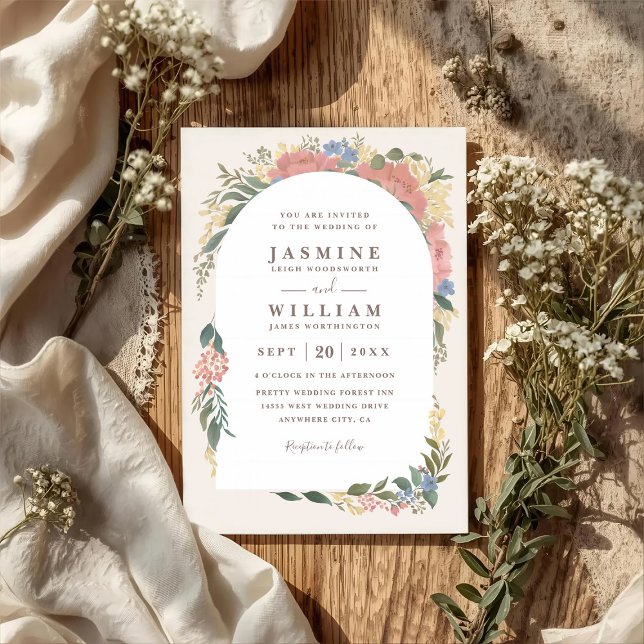 Convites Arco Floral Romântico Casamento Código QR Chic Ele (Criador carregado)