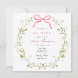 Convites Arco Floral Rosa Batismo Cristal