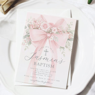 Convites Arco Floral Rosa Bebê Menina Batismo