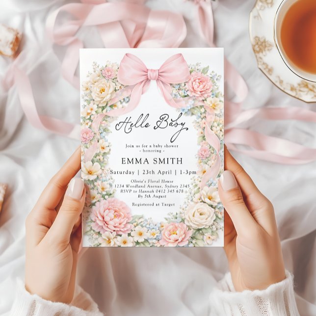 Convites Arco Floral Rosa Beijinho Menina Chá de Bebê (Criador carregado)