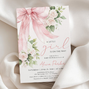 Convites Arco floral rosa coquete menina chá de bebê