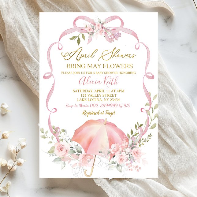 Convites Arco Floral Rosa Coquette Chuva de Abril (Criador carregado)