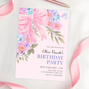 Convites Arco floral rosa roxo de aniversário