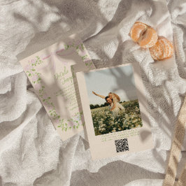 Convites Arco Floral Rosa Verde Desenhado Código QR de Foto