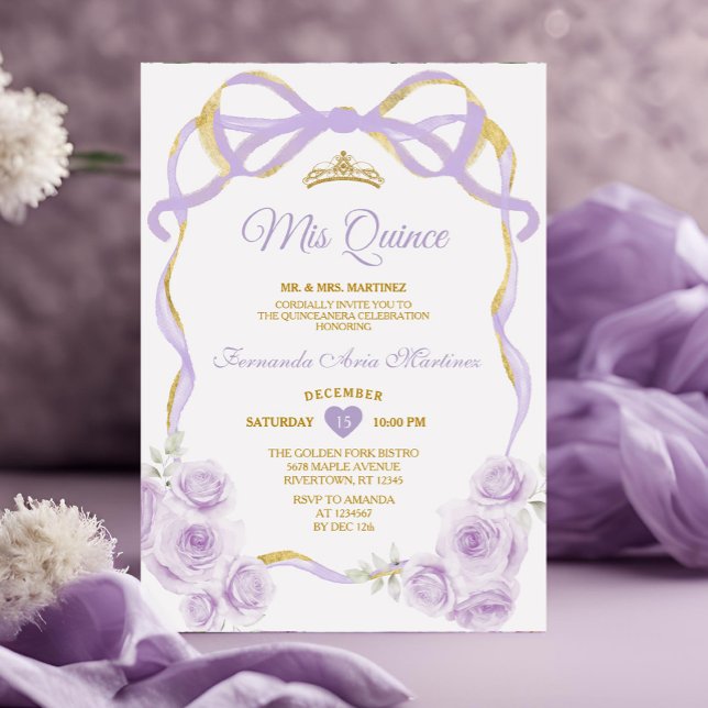 Convites Arco Floral Roxo Dourado Fita Mis Quince (Criador carregado)